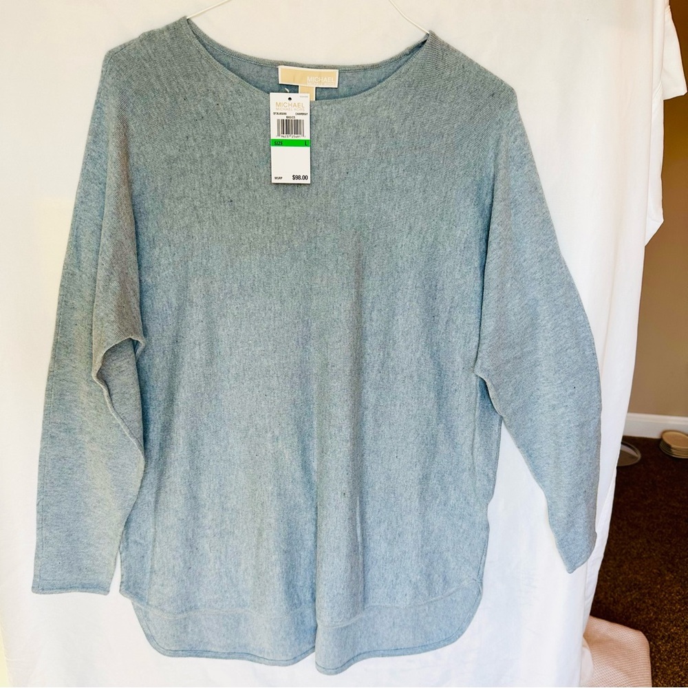 NEW Michael Kors Heather Blue Gray Knit Top. Lightweight sweater size Large soft